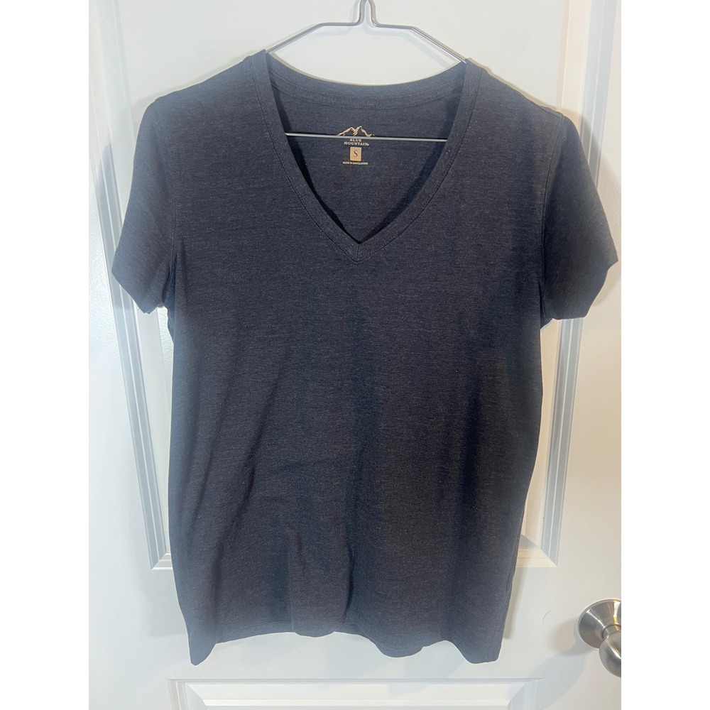 Blue Mountain Women T-Shirt V-Neck Cotton Blend Charcoal Gray S